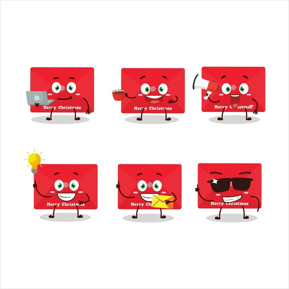 Red christmas envelopes cartoon character with various types of business emoticons vector