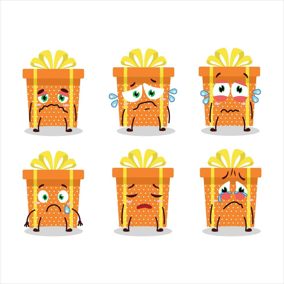 Orange christmas gift cartoon character with sad expression vector