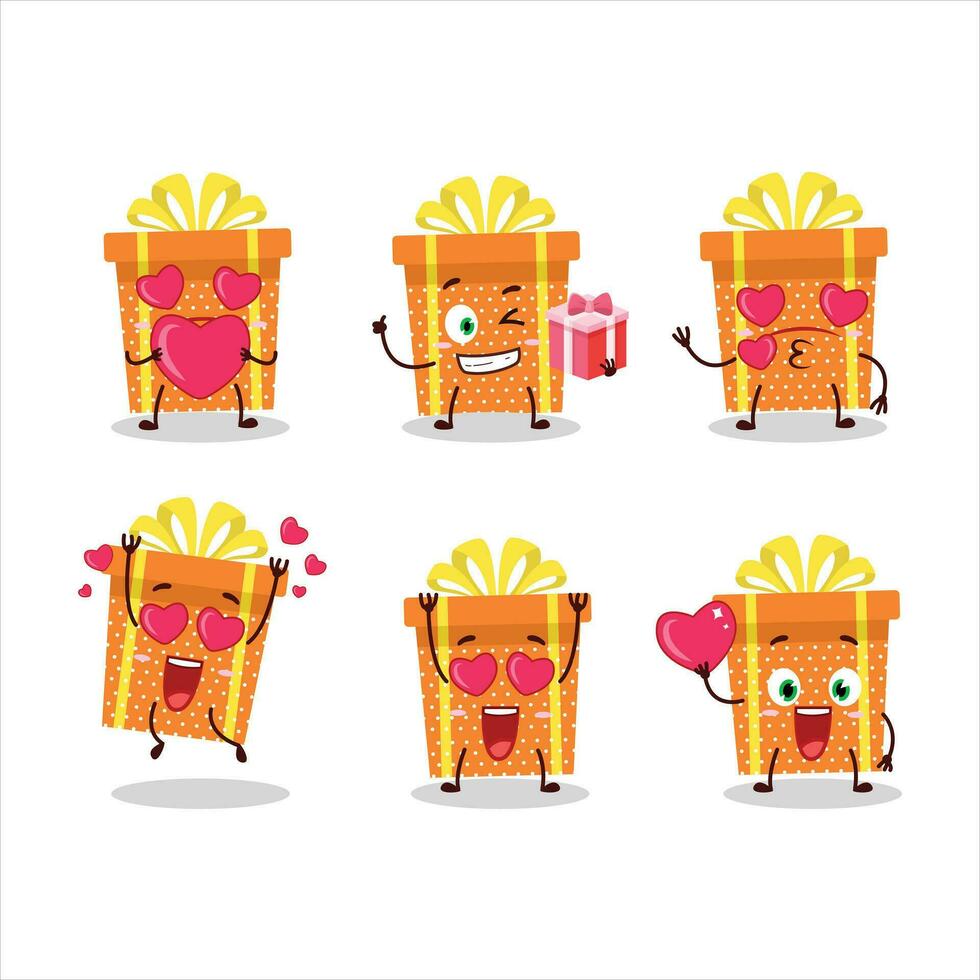 Orange christmas gift cartoon character with love cute emoticon vector