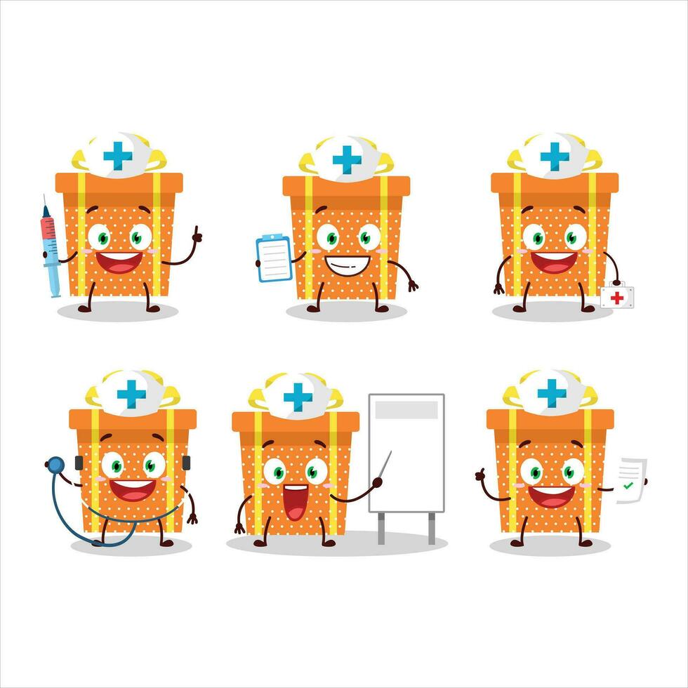 Doctor profession emoticon with orange christmas gift cartoon character vector