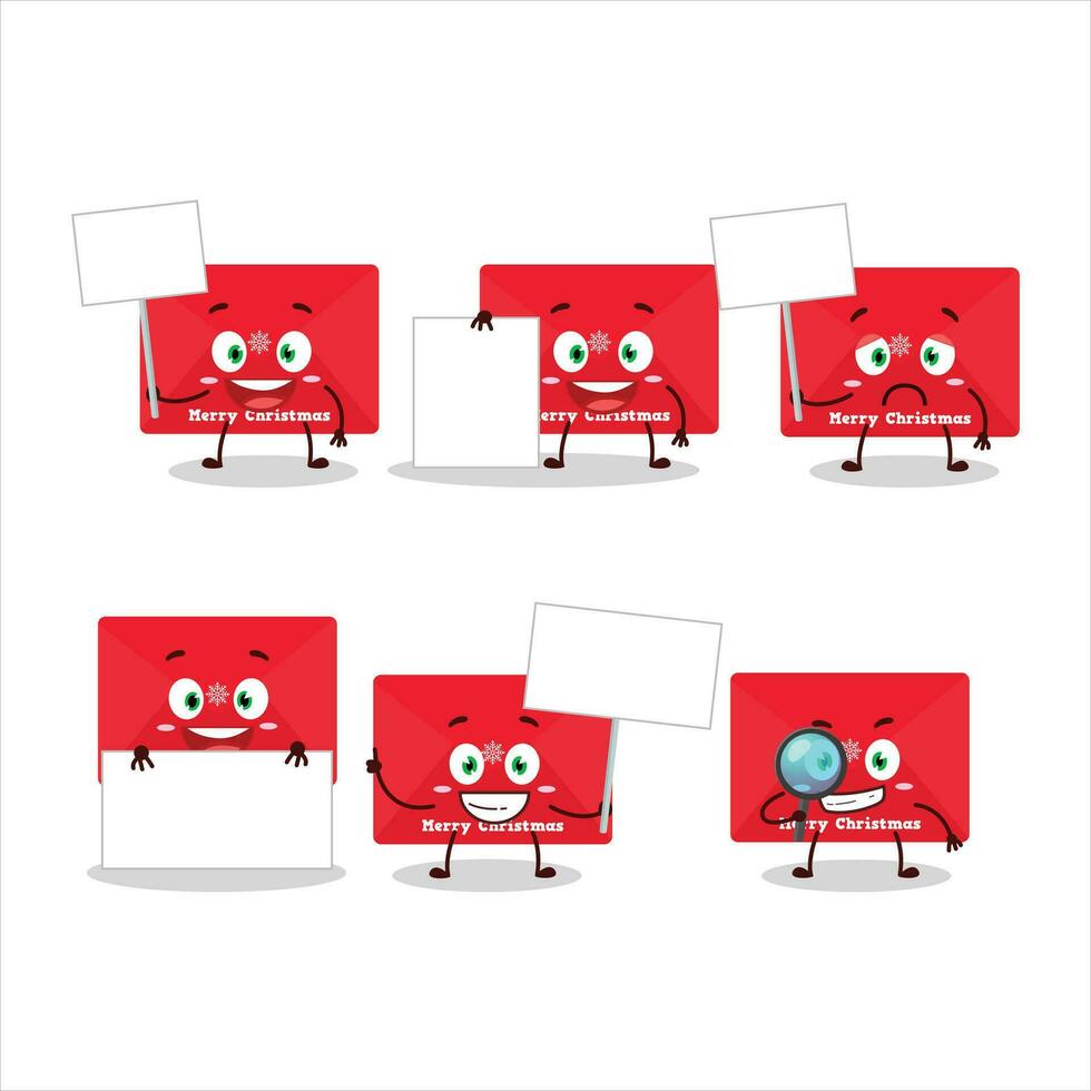 Red christmas envelopes cartoon character bring information board vector