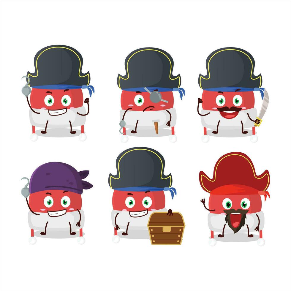 Cartoon character of christmas hat with various pirates emoticons vector