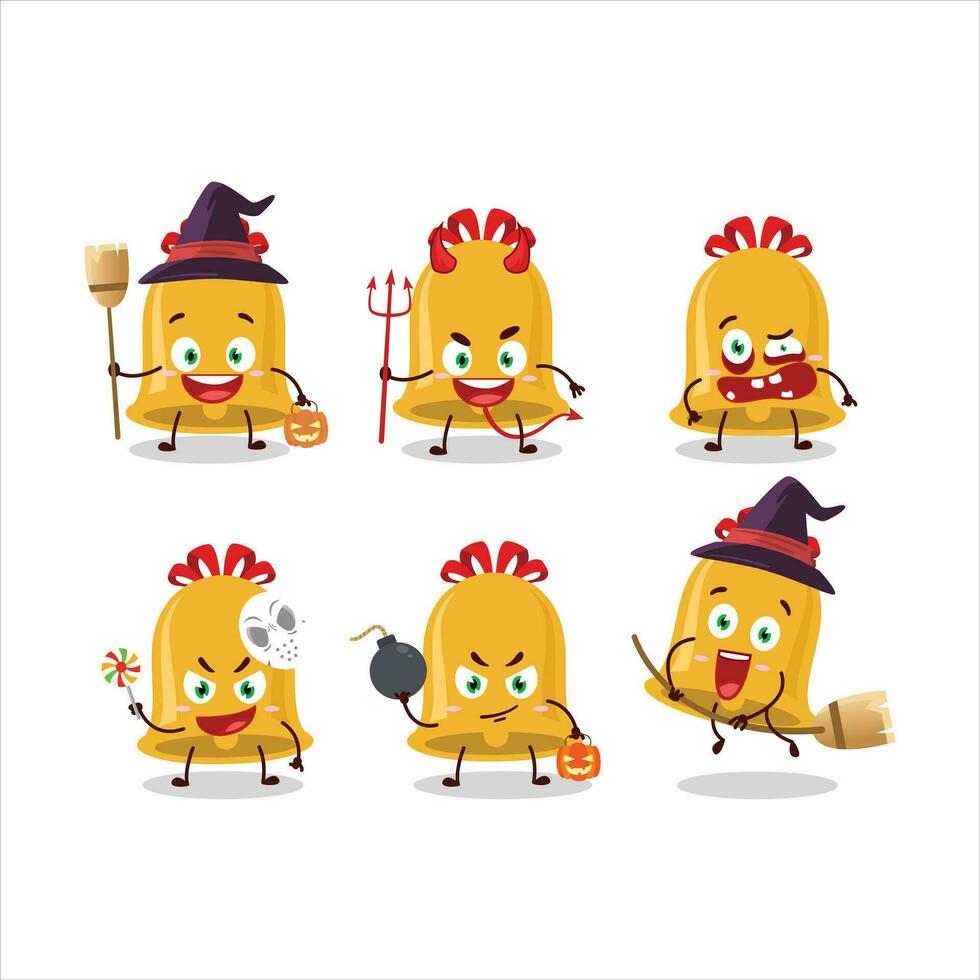 Víspera de Todos los Santos expresión emoticones con dibujos animados personaje de Navidad campana vector