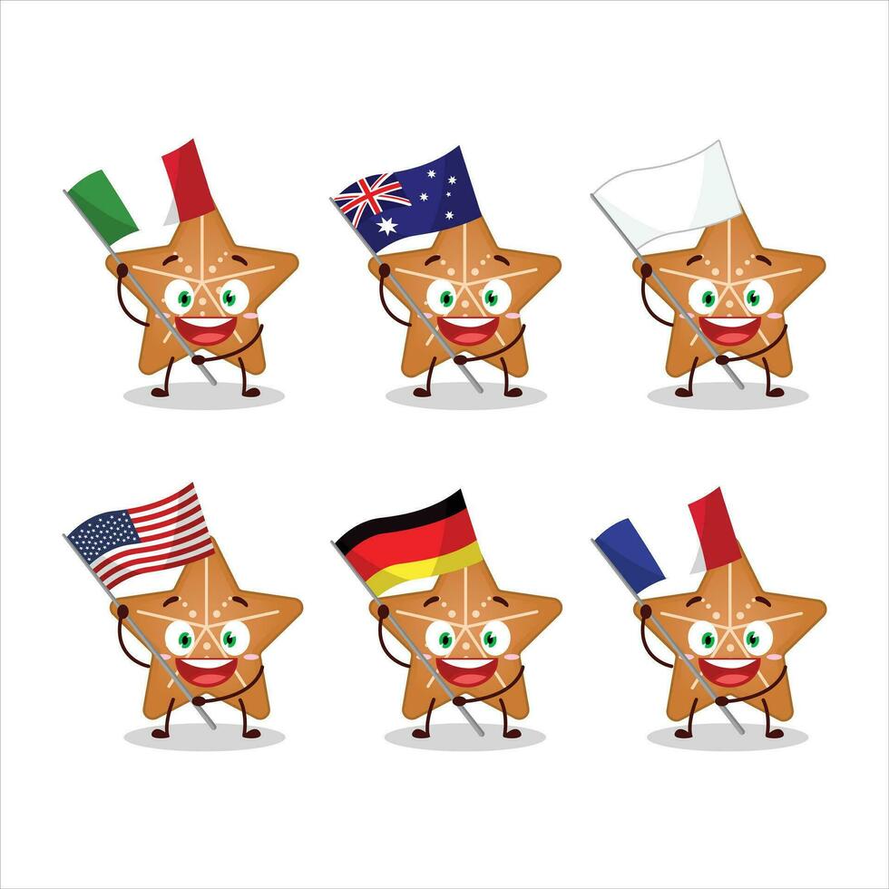 Stars cookie cartoon character bring the flags of various countries vector