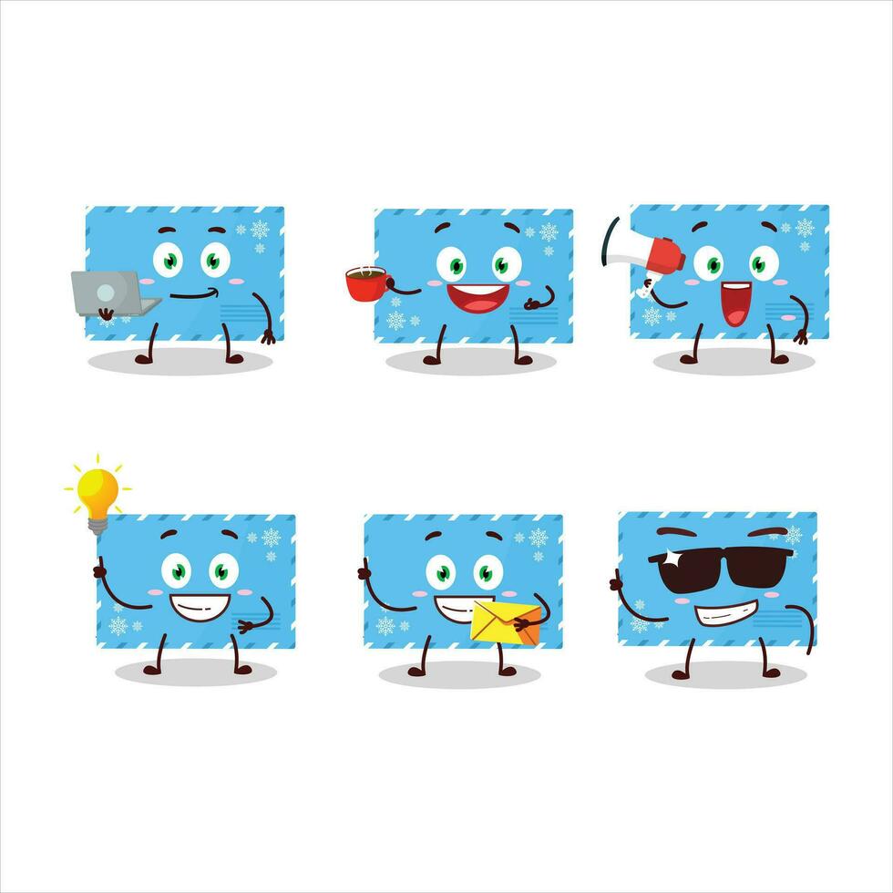 azul Navidad sobres dibujos animados personaje con varios tipos de negocio emoticones vector