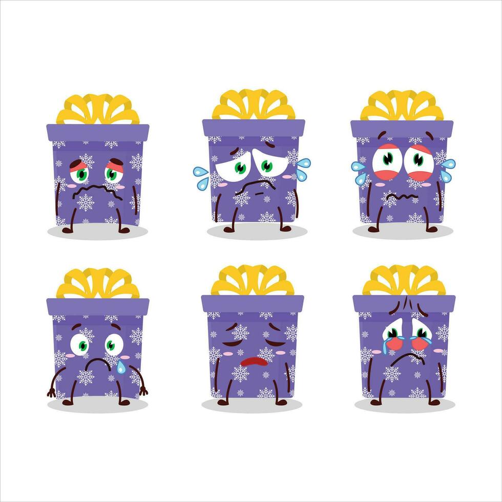 Purple christmas gift cartoon character with sad expression vector