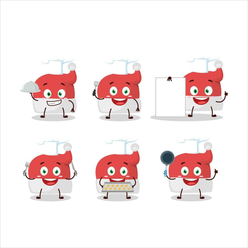 Cartoon character of red santa hat with various chef emoticons vector