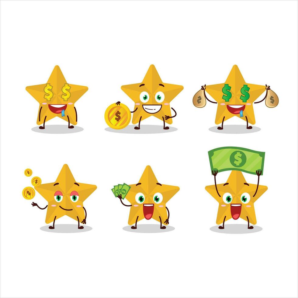 nuevo amarillo estrellas dibujos animados personaje con linda emoticon traer dinero vector