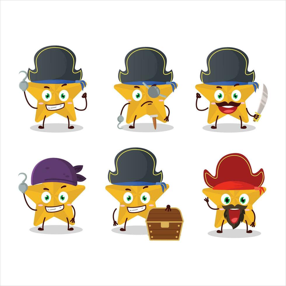 dibujos animados personaje de nuevo amarillo estrellas con varios piratas emoticones vector