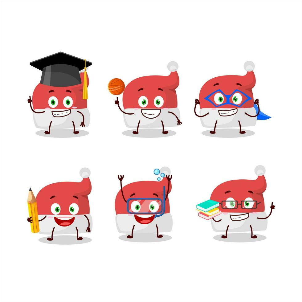 colegio estudiante de rojo Papa Noel sombrero dibujos animados personaje con varios expresiones vector