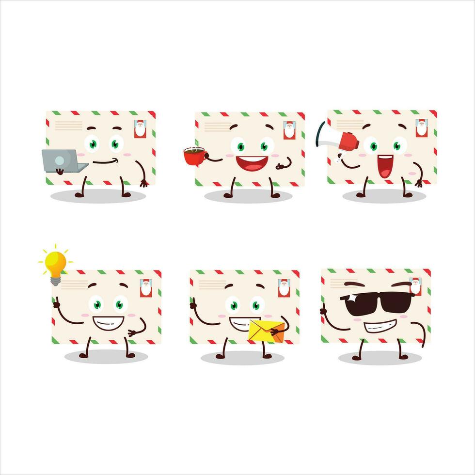 Santa envelopes cartoon character with various types of business emoticons vector