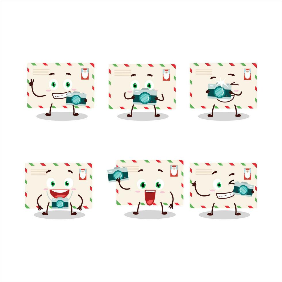 Photographer profession emoticon with santa envelopes cartoon character vector