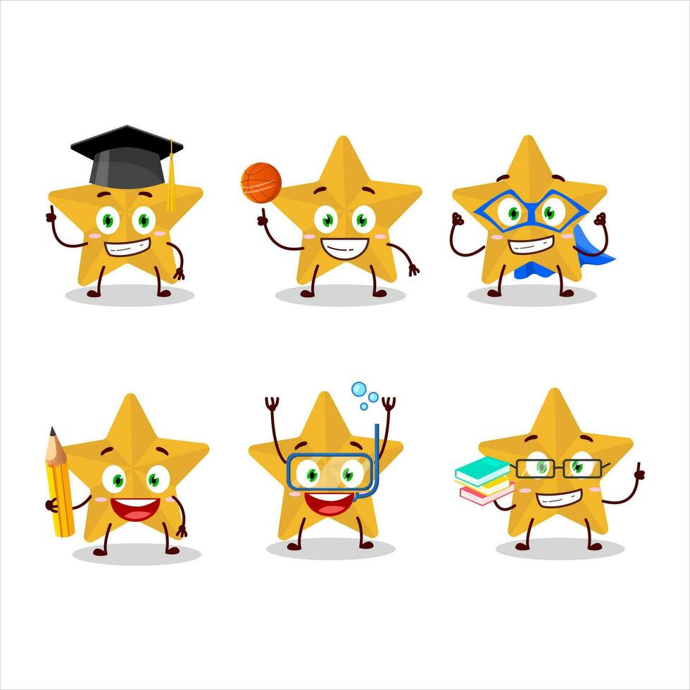 School student of new yellow stars cartoon character with various expressions vector