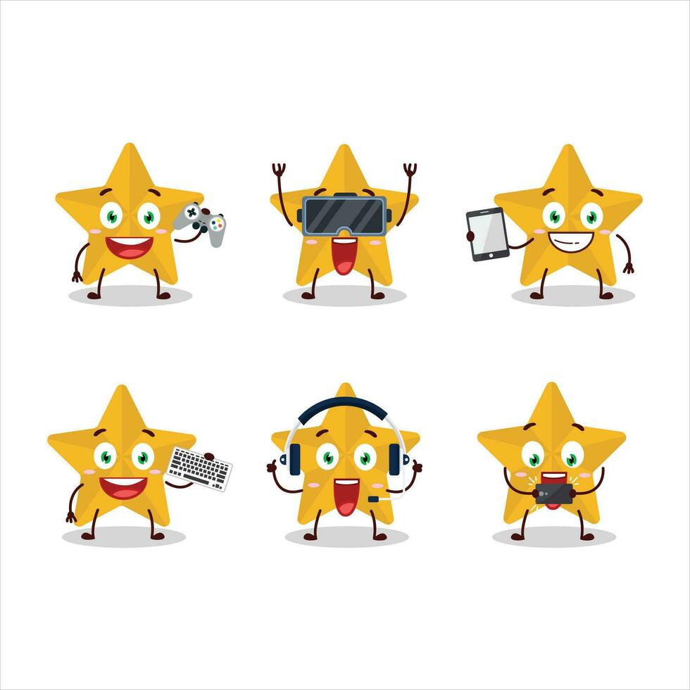New yellow stars cartoon character are playing games with various cute emoticons vector