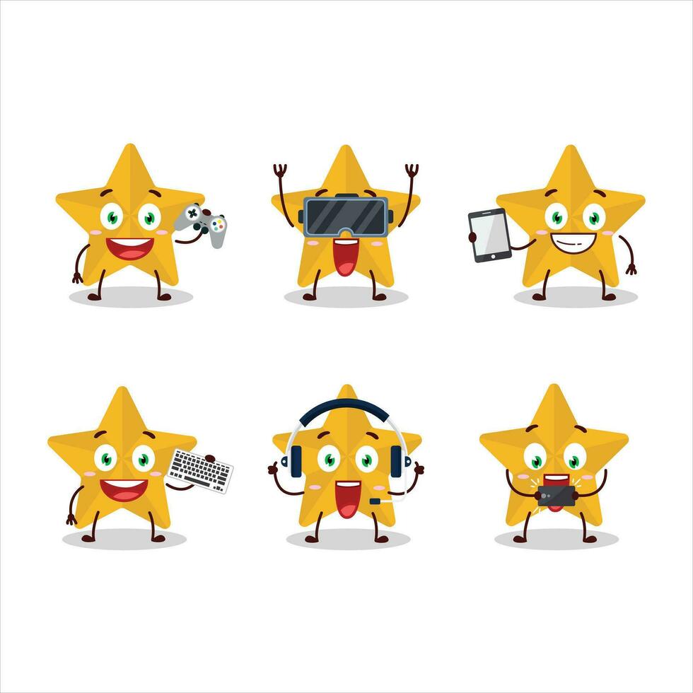 New yellow stars cartoon character are playing games with various cute emoticons vector