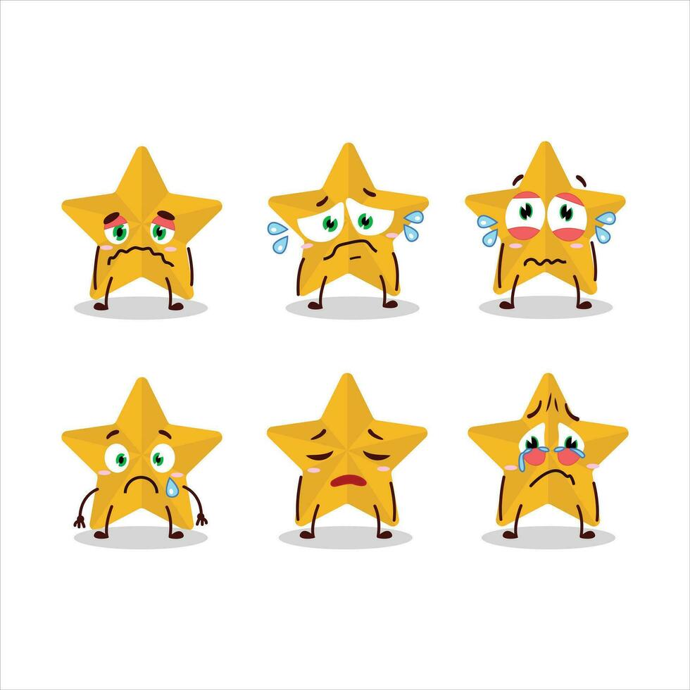 nuevo amarillo estrellas dibujos animados personaje con triste expresión vector