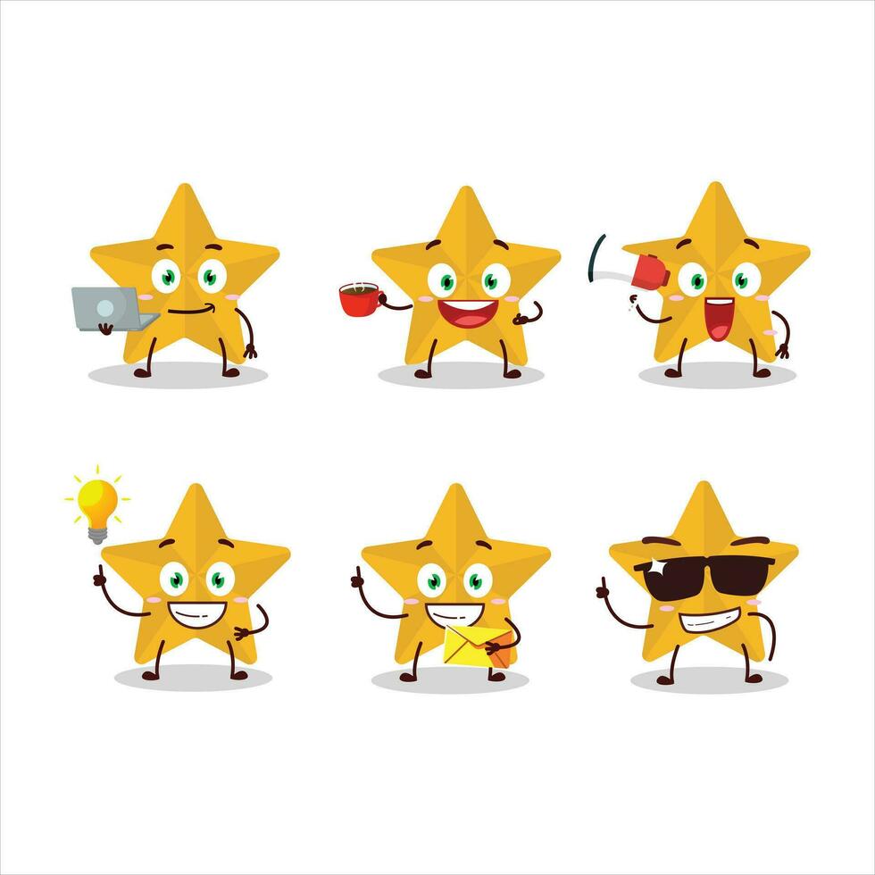 New yellow stars cartoon character with various types of business emoticons vector