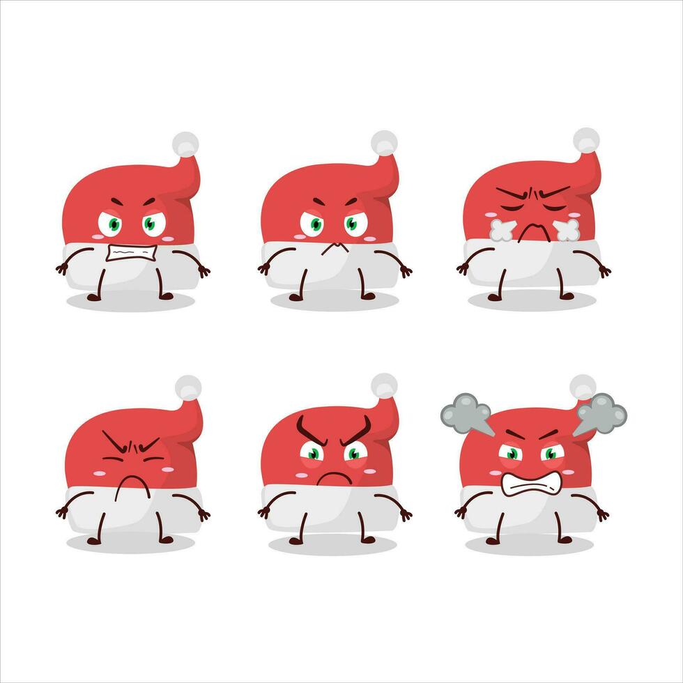 Red santa hat cartoon character with various angry expressions vector