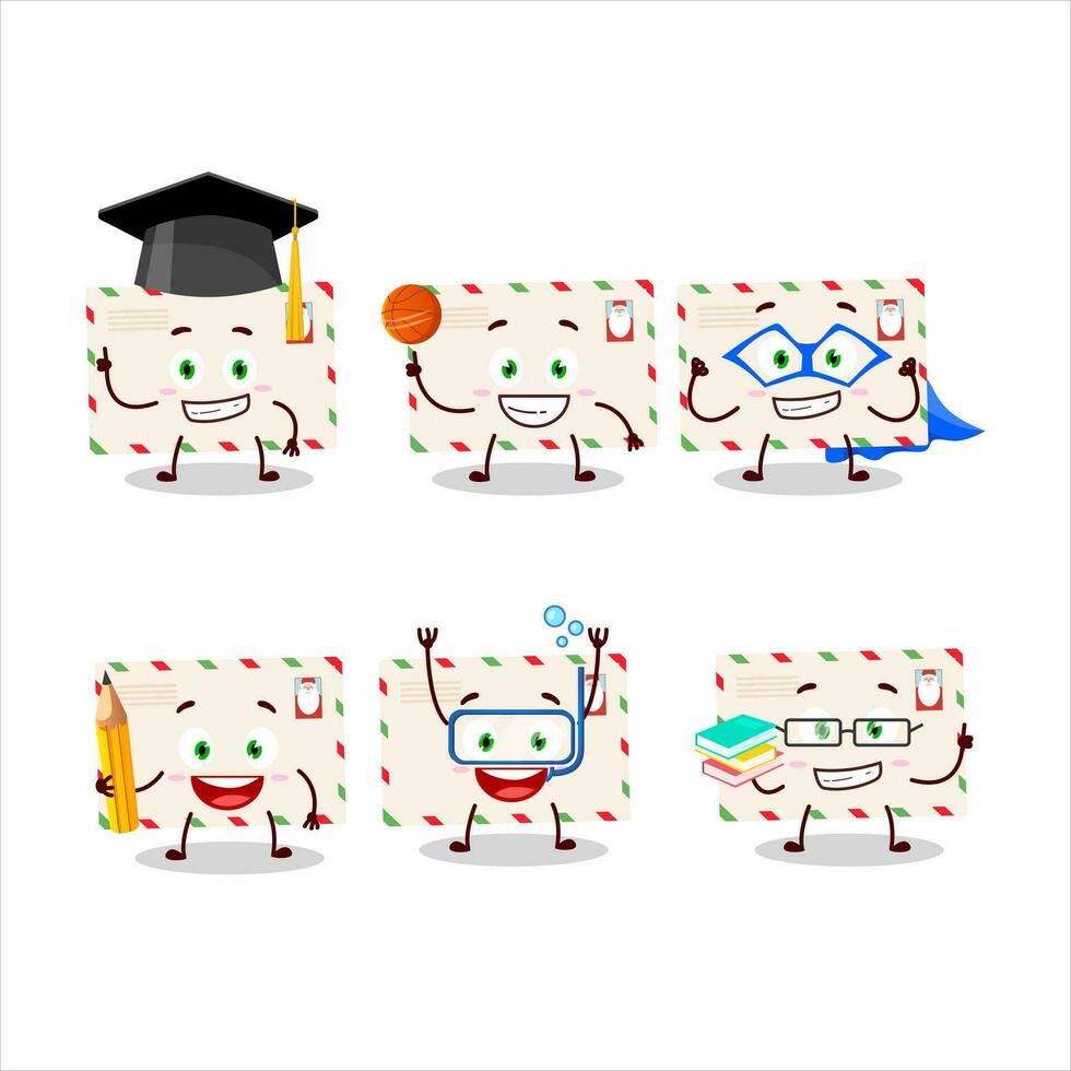 School student of santa envelopes cartoon character with various expressions vector