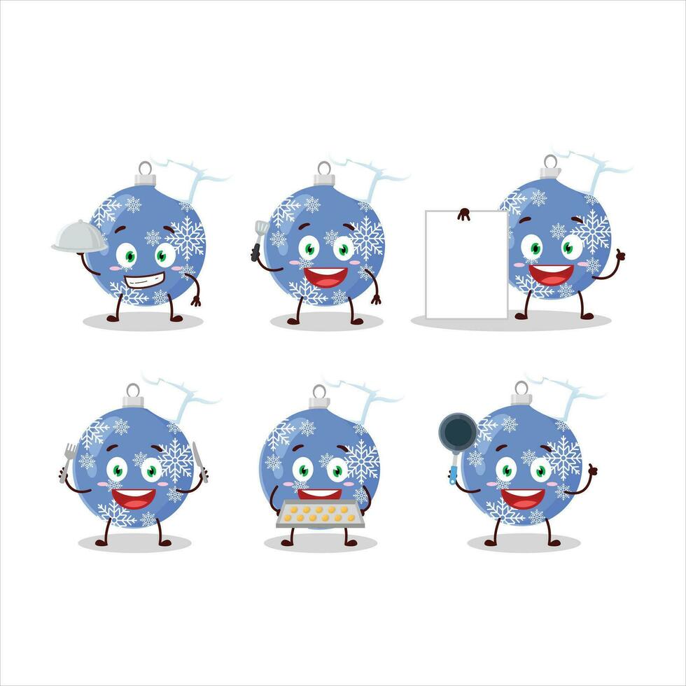 dibujos animados personaje de Navidad pelota azul con varios cocinero emoticones vector