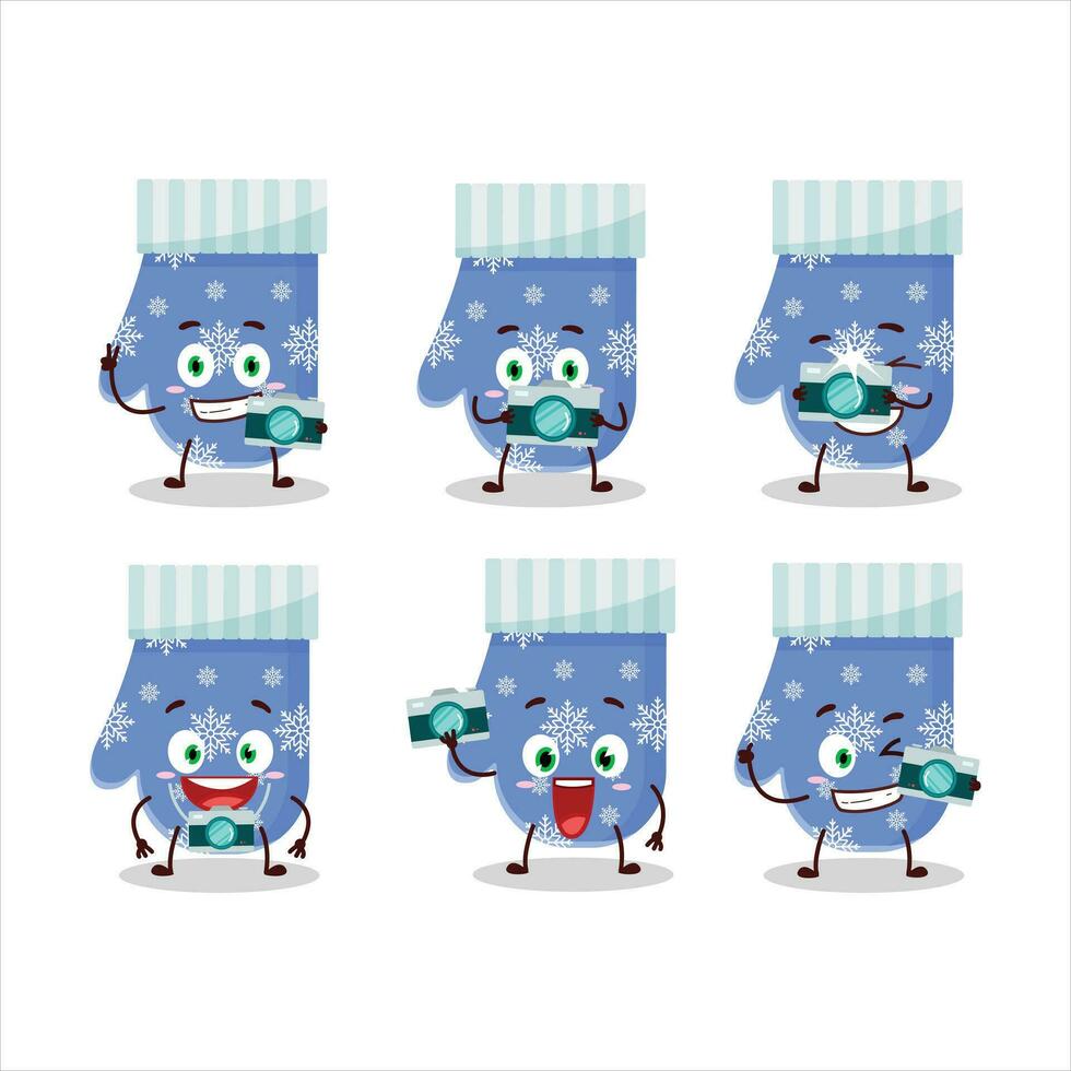 Photographer profession emoticon with blue gloves cartoon character vector