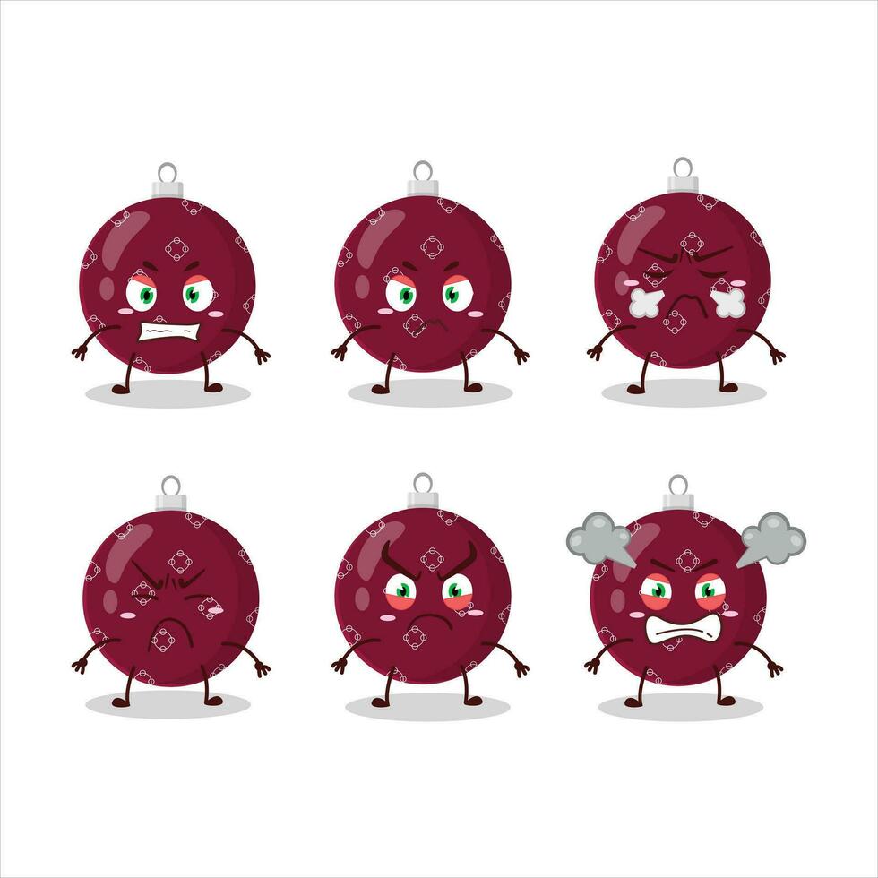 Christmas ball dark purple cartoon character with various angry expressions vector