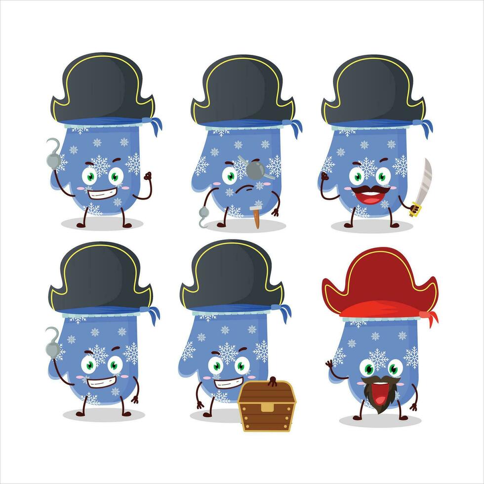 dibujos animados personaje de azul guantes con varios piratas emoticones vector