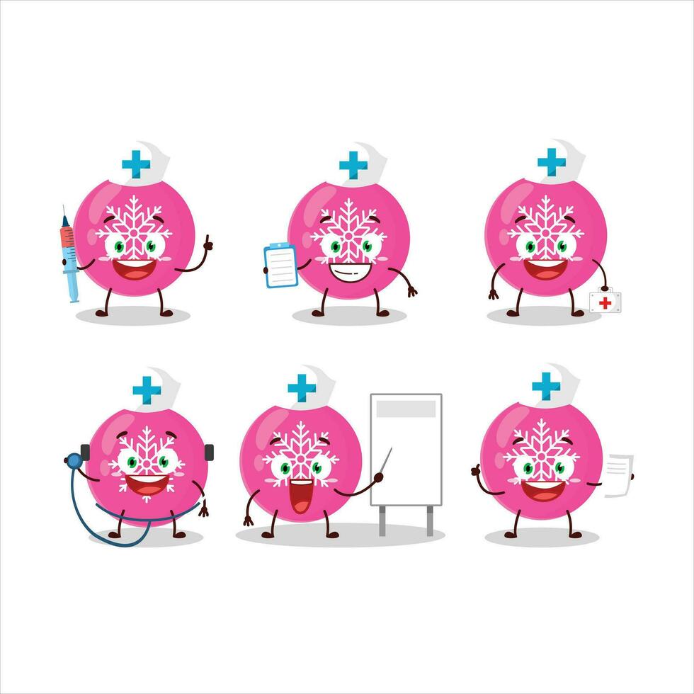 Doctor profession emoticon with christmas ball pink cartoon character vector