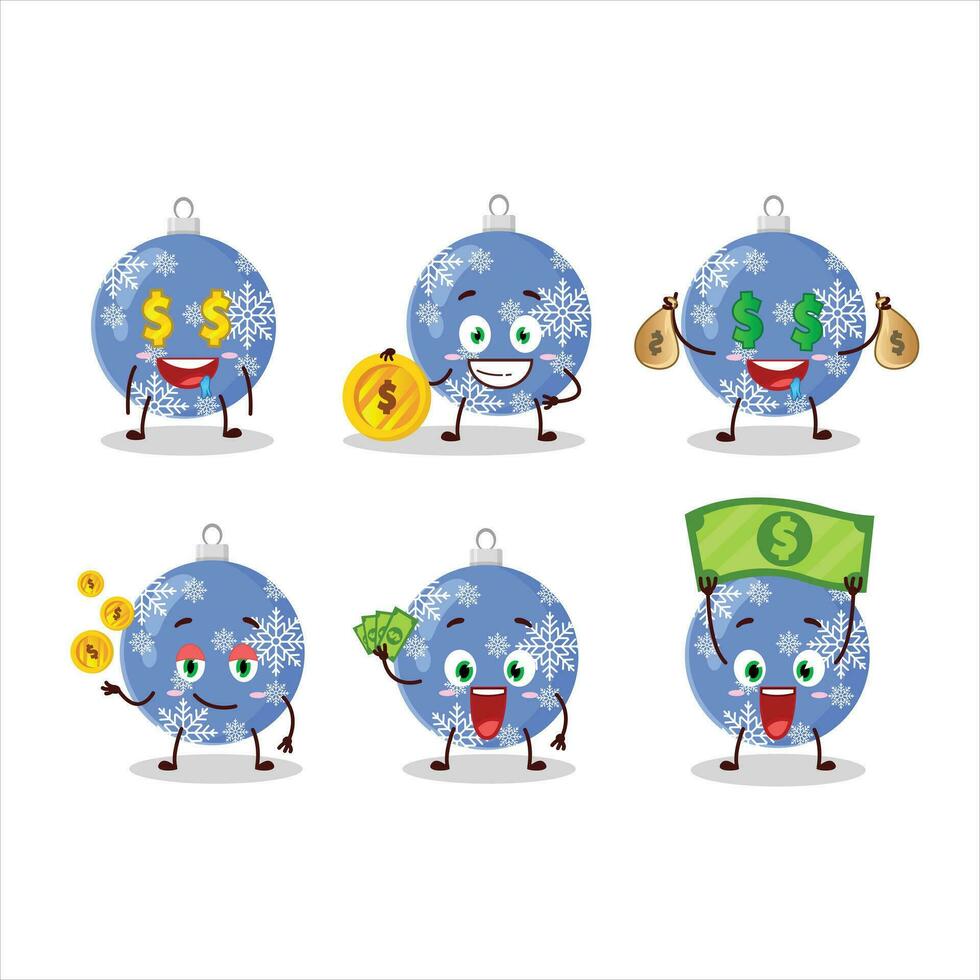 Christmas ball blue cartoon character with cute emoticon bring money vector