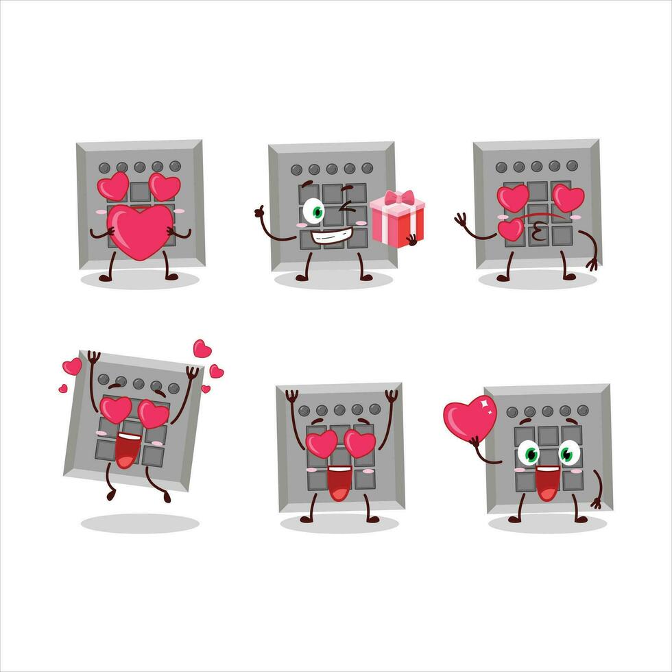 Button task cartoon character with love cute emoticon vector