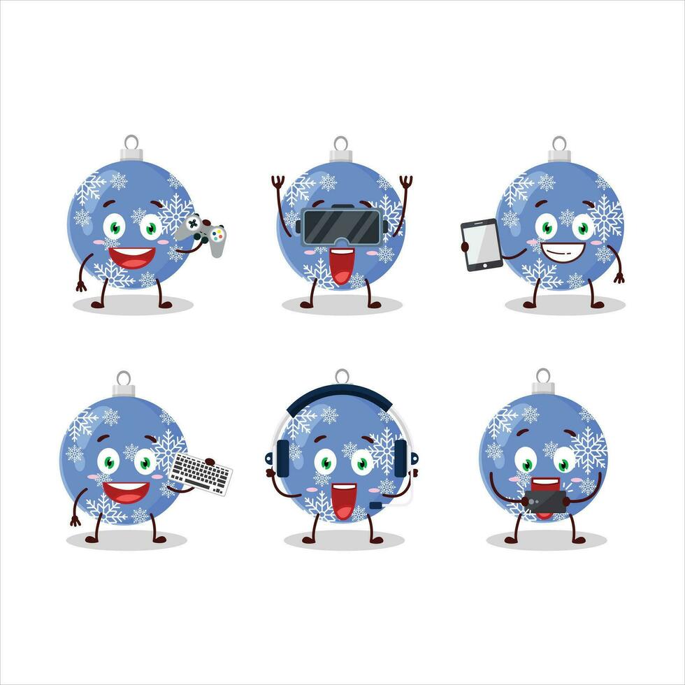 Christmas ball blue cartoon character are playing games with various cute emoticons vector