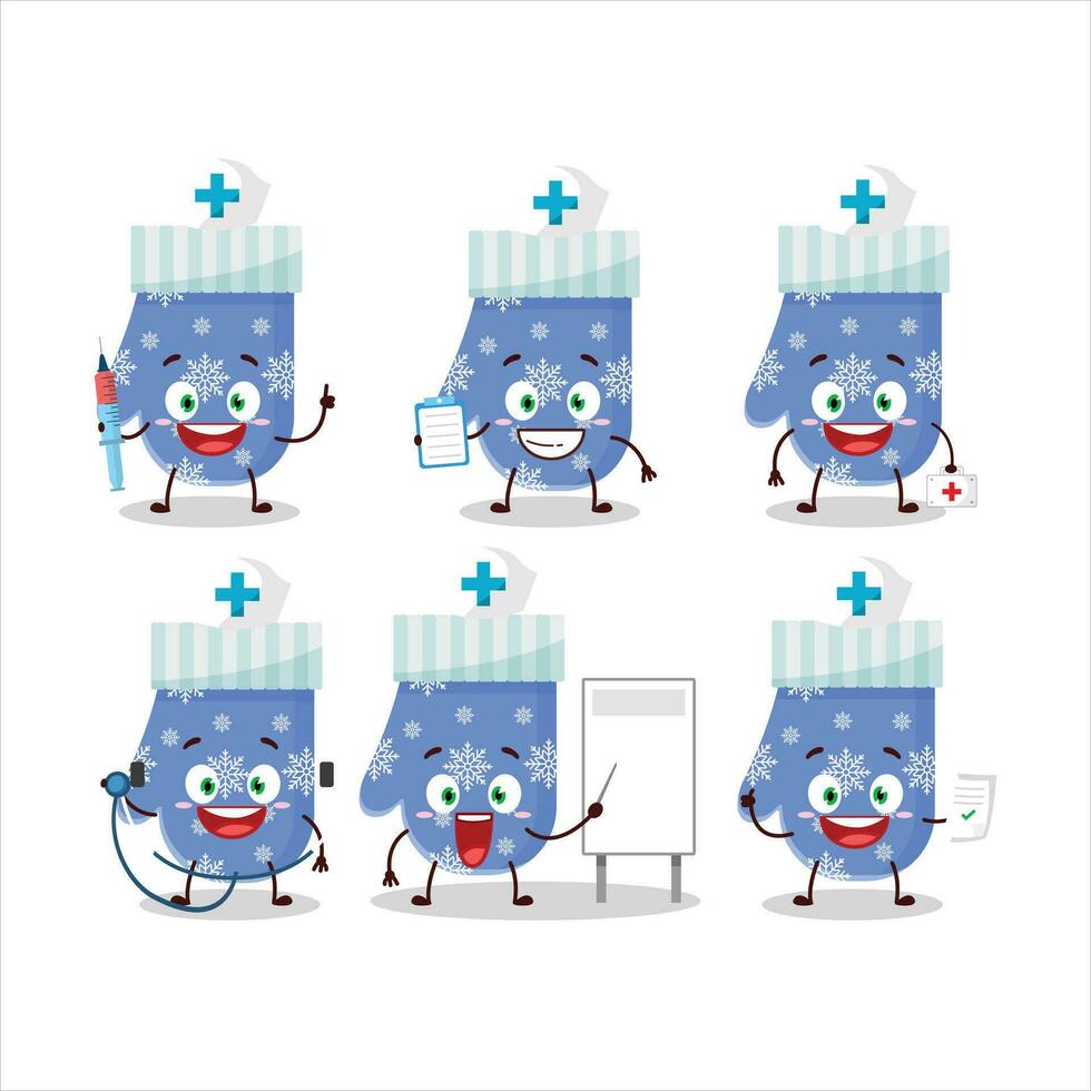médico profesión emoticon con azul guantes dibujos animados personaje vector