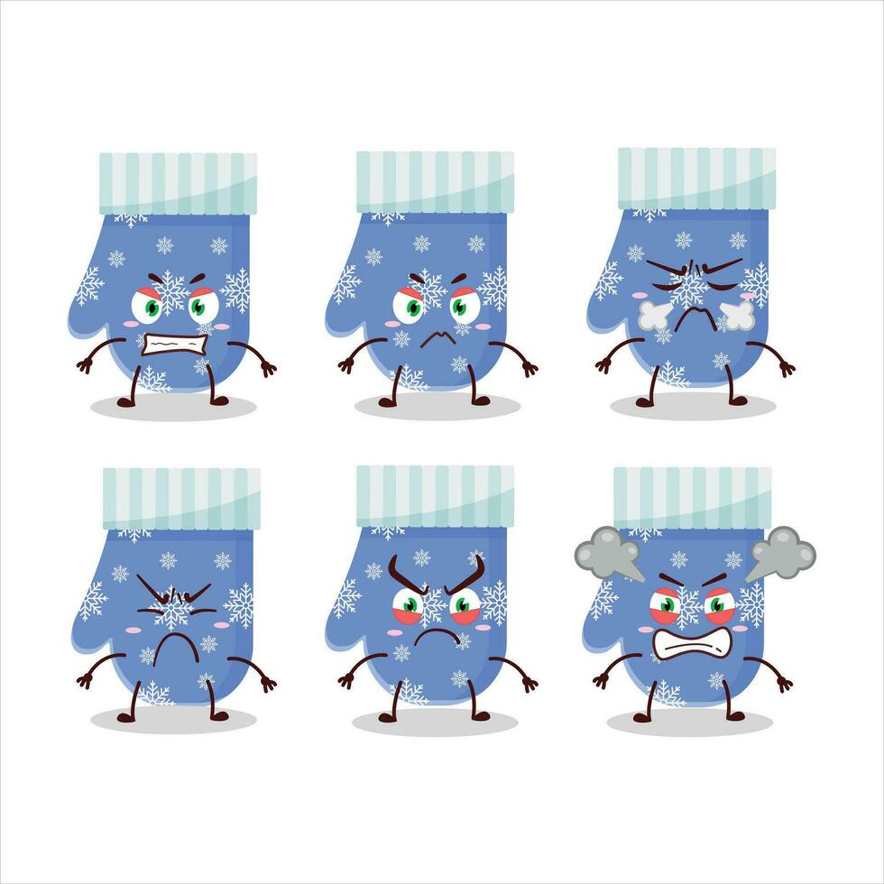 Blue gloves cartoon character with various angry expressions vector