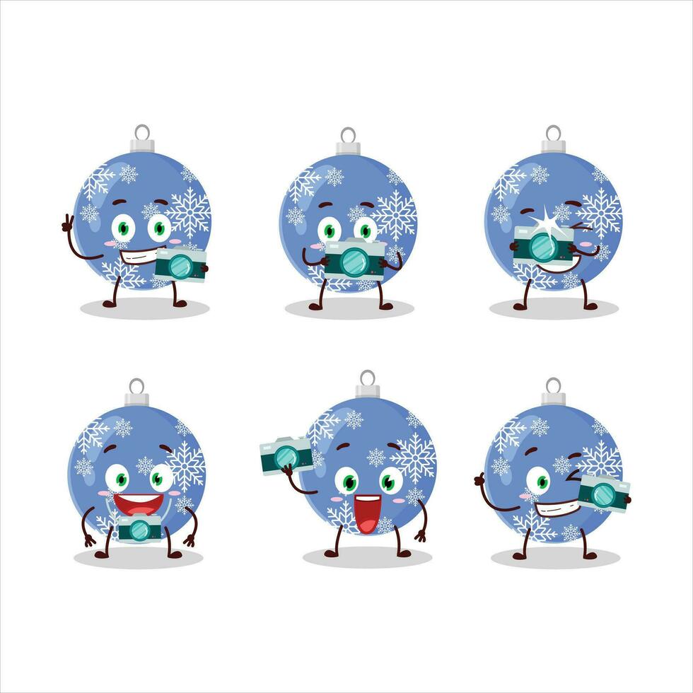 fotógrafo profesión emoticon con Navidad pelota azul dibujos animados personaje vector