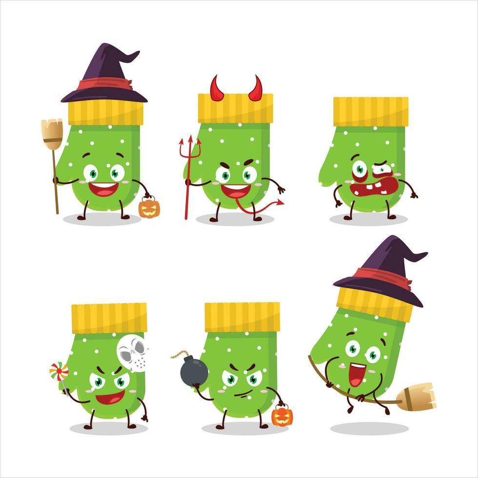 Halloween expression emoticons with cartoon character of green gloves vector