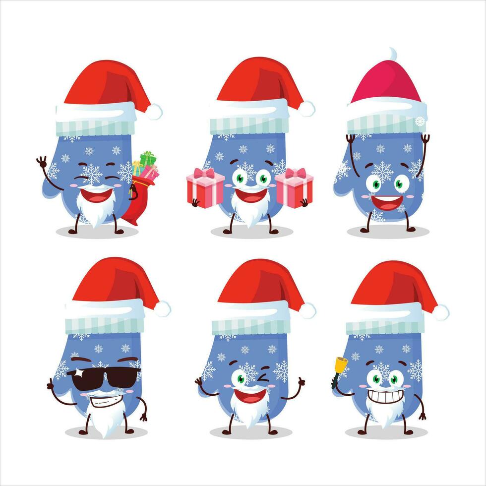 Papa Noel claus emoticones con azul guantes dibujos animados personaje vector