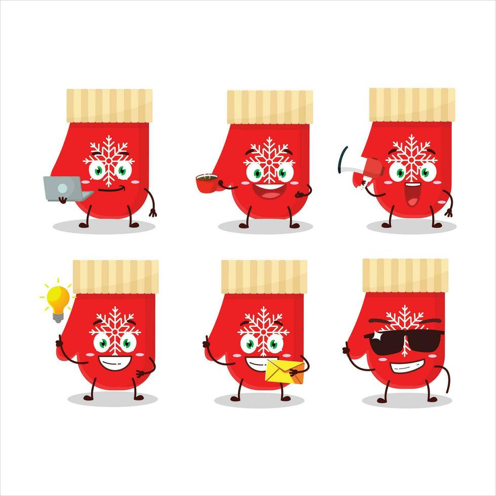 Red gloves cartoon character with various types of business emoticons vector