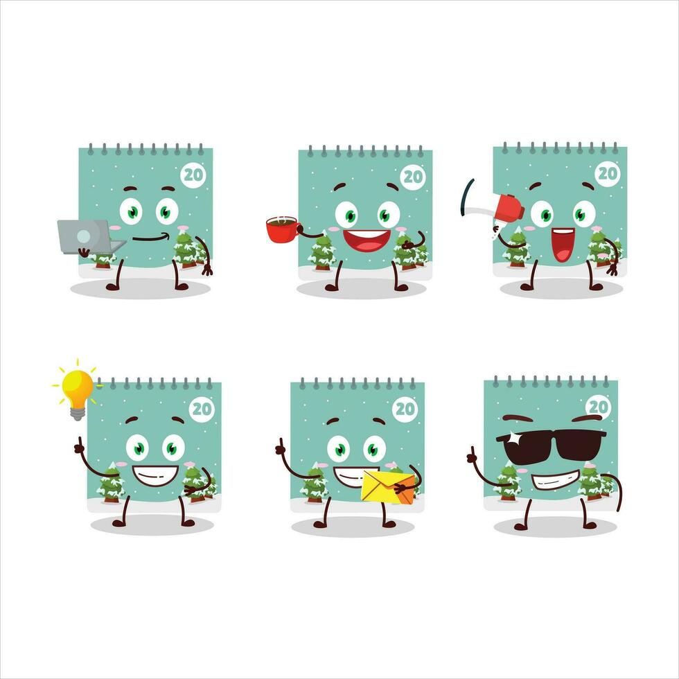20th december calendar cartoon character with various types of business emoticons vector