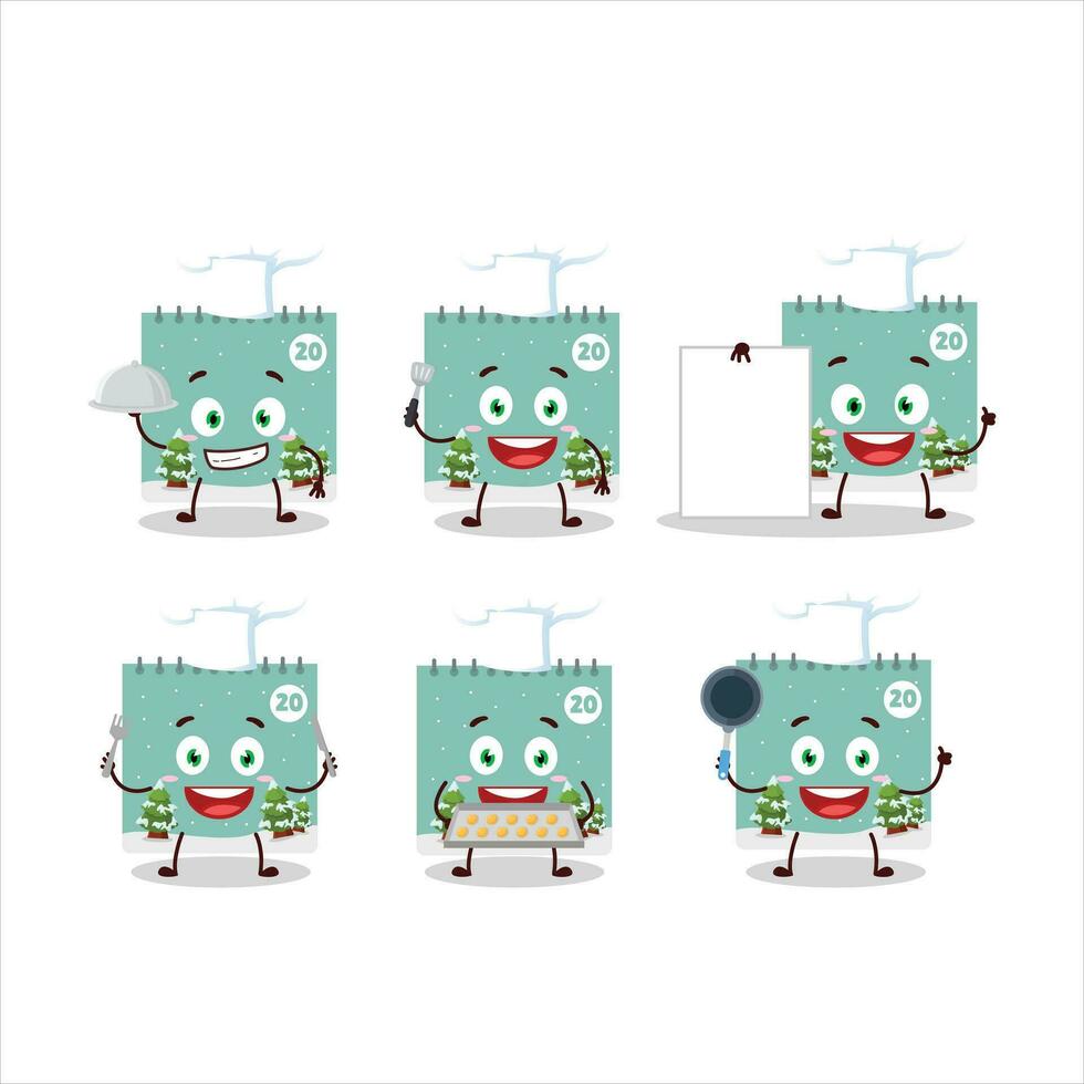 Cartoon character of 20th december calendar with various chef emoticons vector