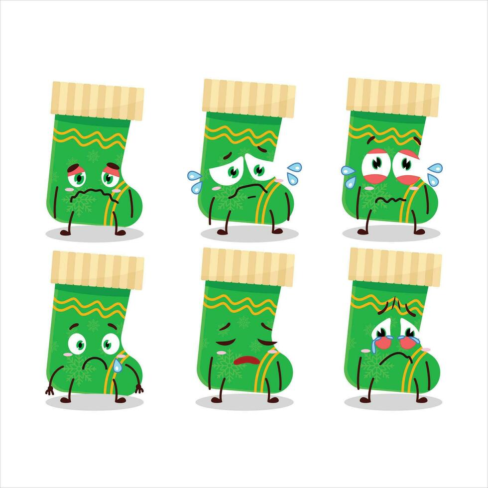 Green christmas socks cartoon character with sad expression vector