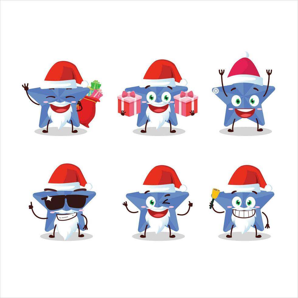 Papa Noel claus emoticones con nuevo azul estrellas dibujos animados personaje vector