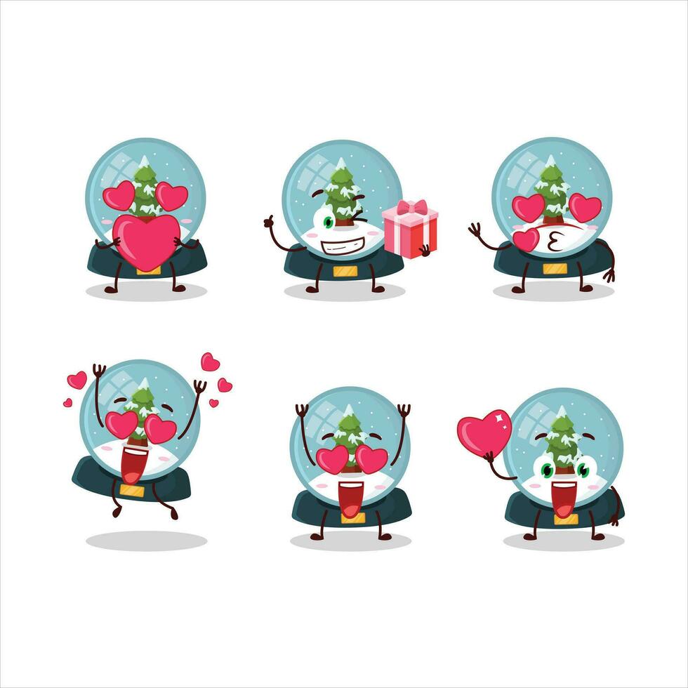 bola de nieve con árbol dibujos animados personaje con amor linda emoticon vector