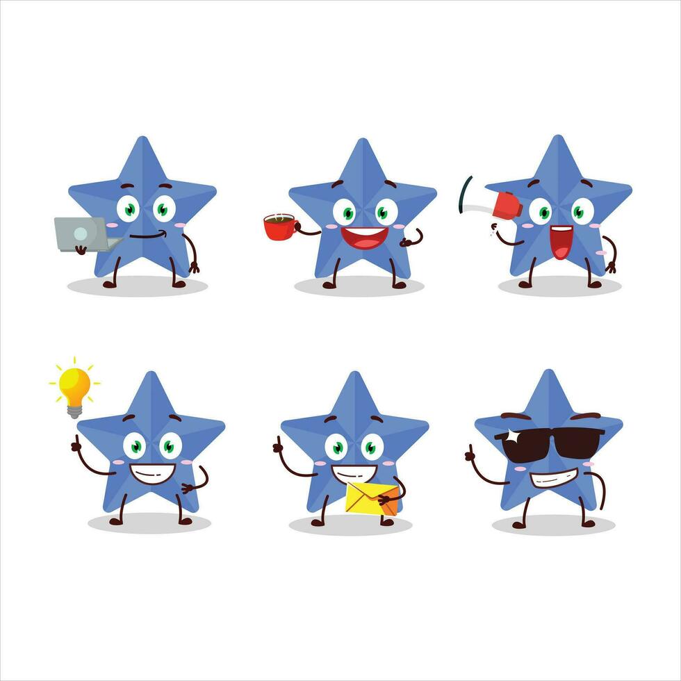 New blue stars cartoon character with various types of business emoticons vector