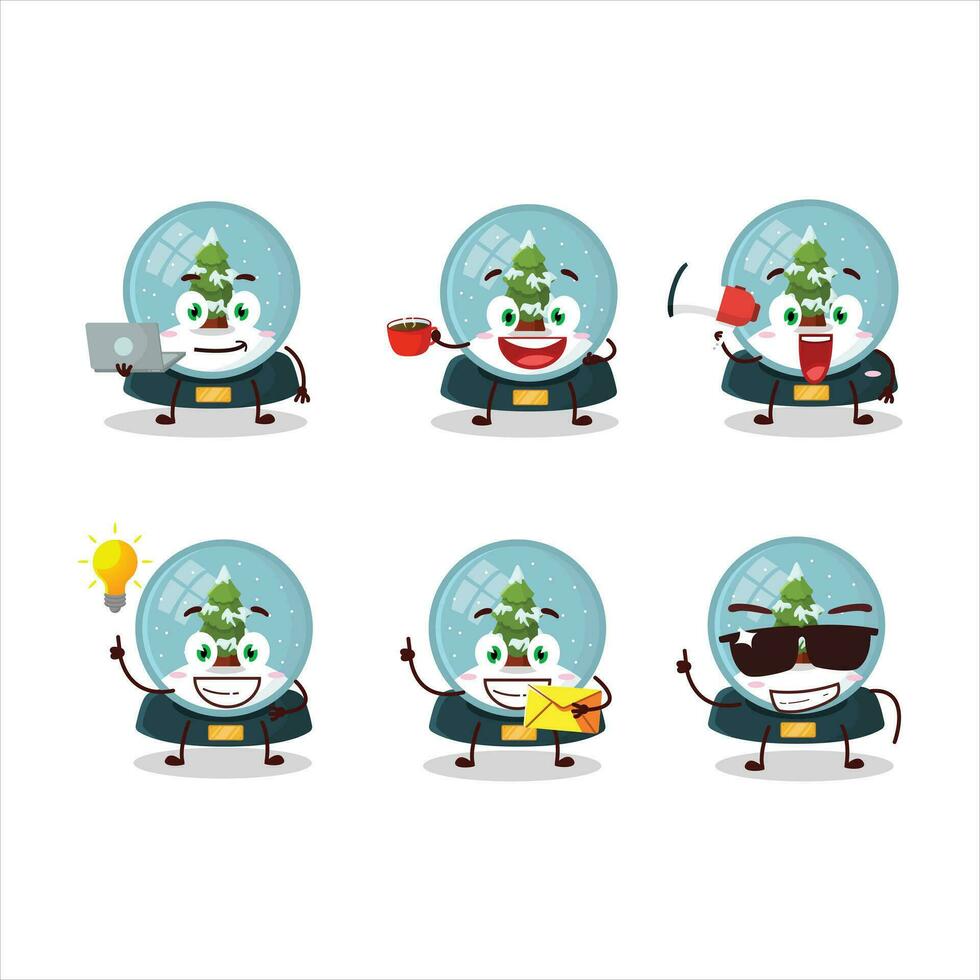 Snowball with tree cartoon character with various types of business emoticons vector