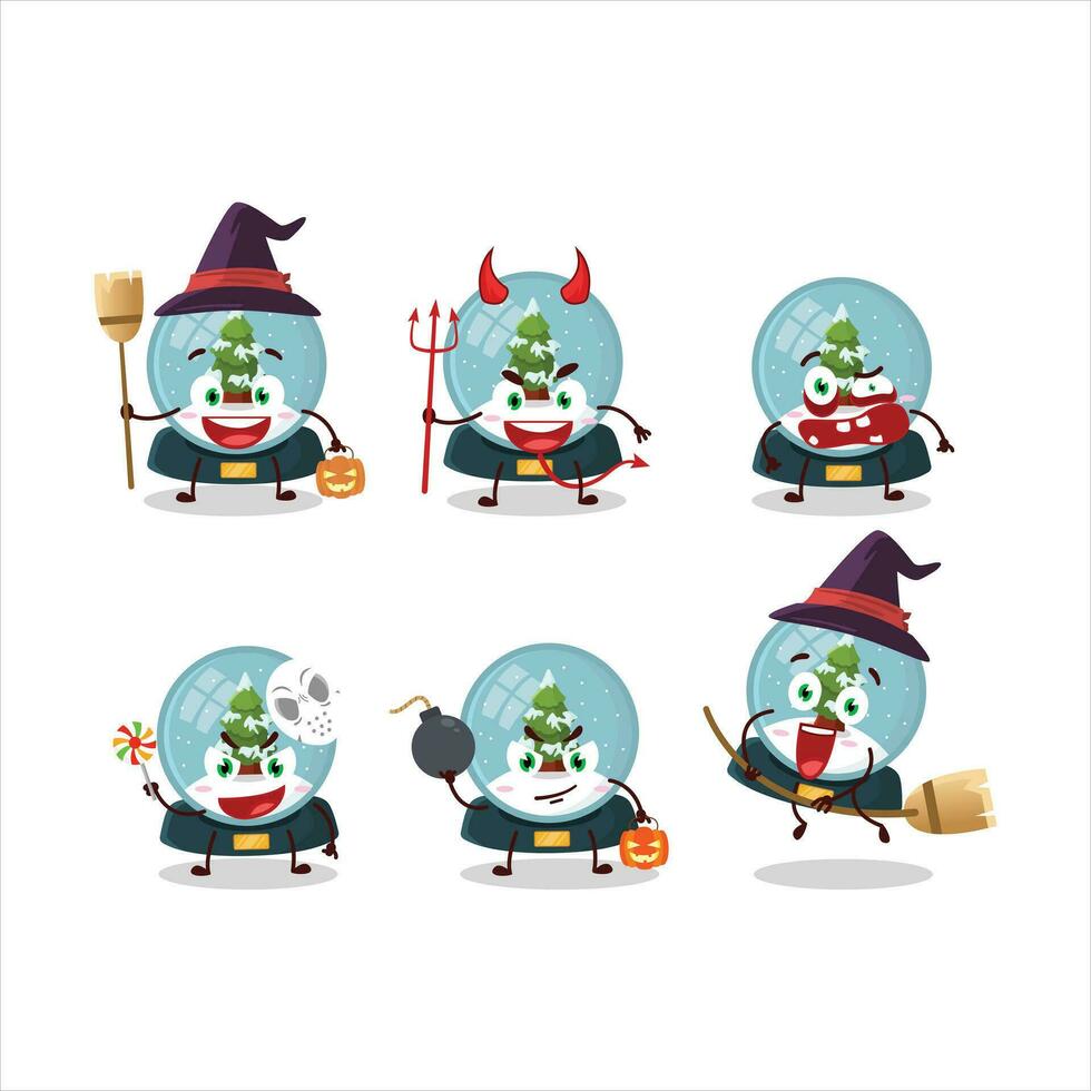 Halloween expression emoticons with cartoon character of snowball with tree vector
