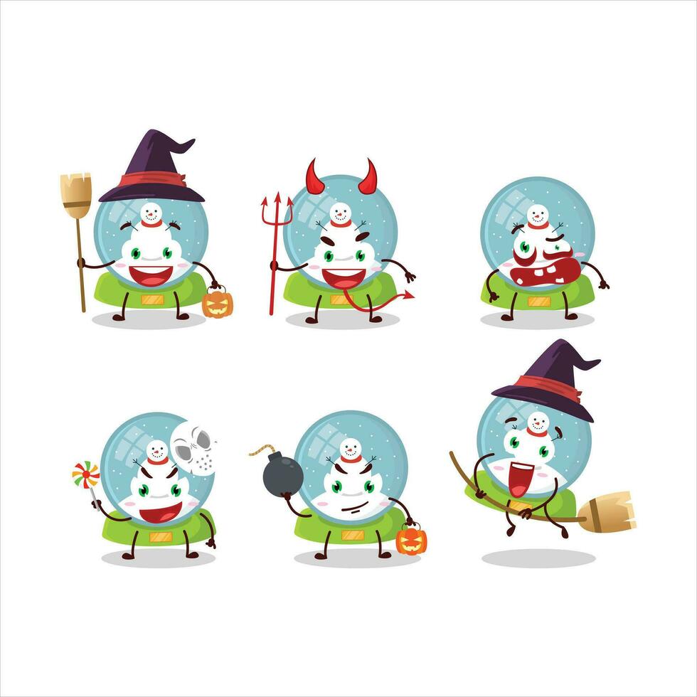 Halloween expression emoticons with cartoon character of snowball with snowman vector