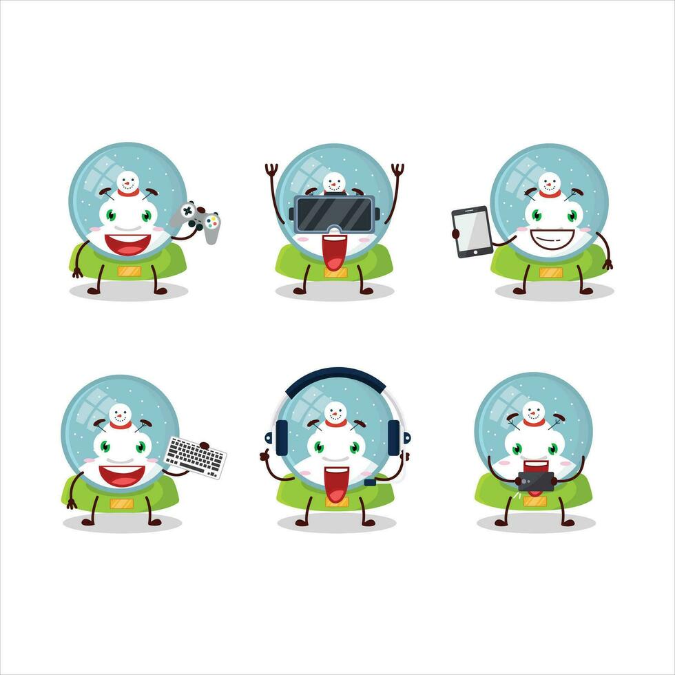 Snowball with snowman cartoon character are playing games with various cute emoticons vector