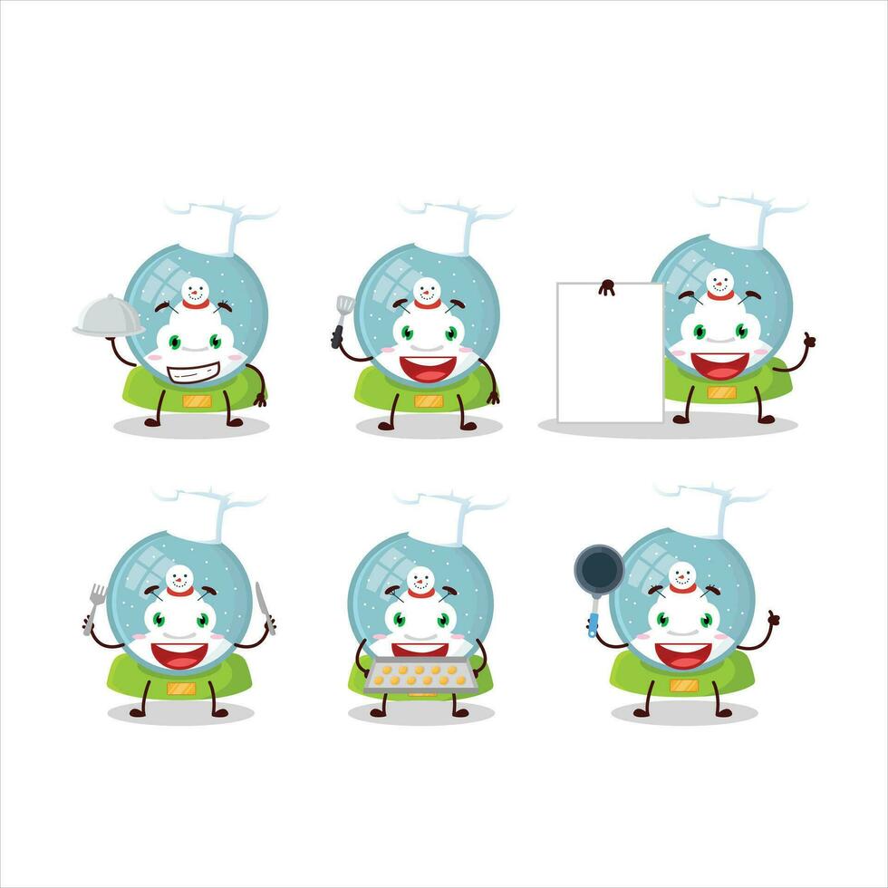 dibujos animados personaje de bola de nieve con monigote de nieve con varios cocinero emoticones vector