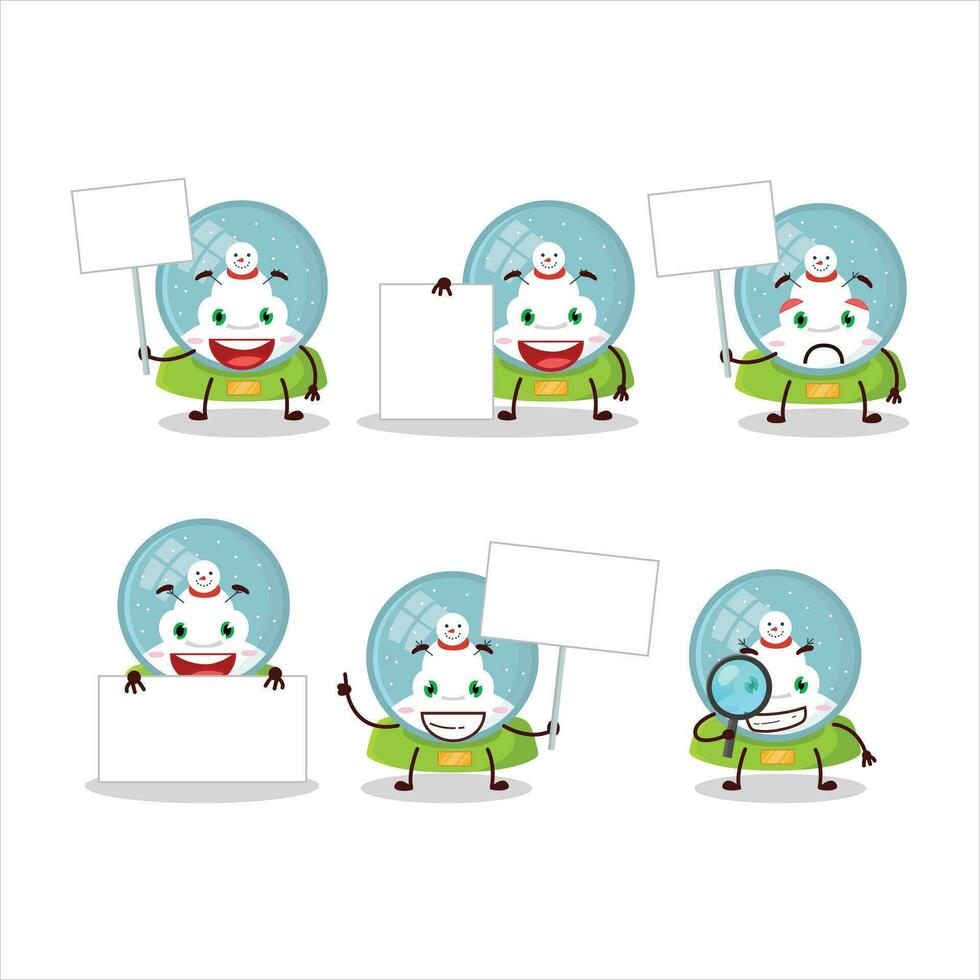 Snowball with snowman cartoon character bring information board vector