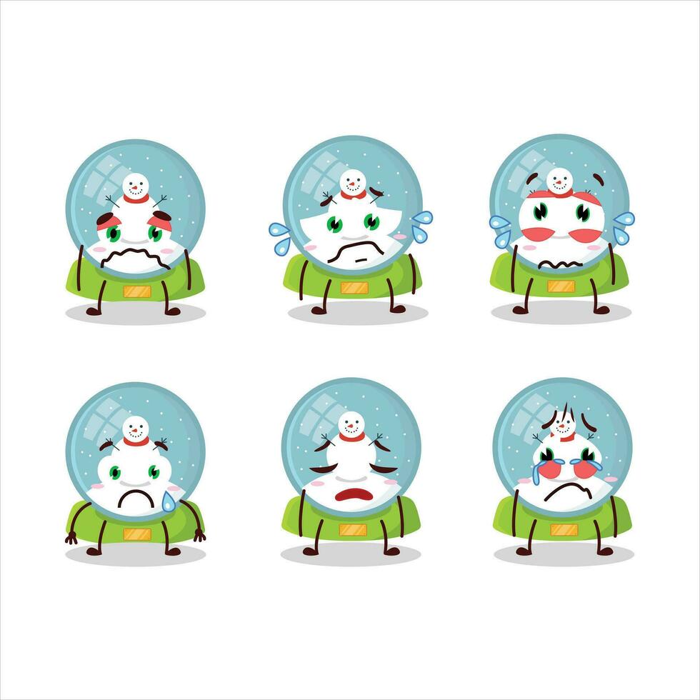 Snowball with snowman cartoon character with sad expression vector